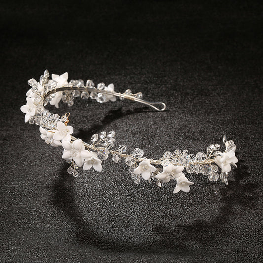 Women's White Crystal Pearl Bridal Tiara